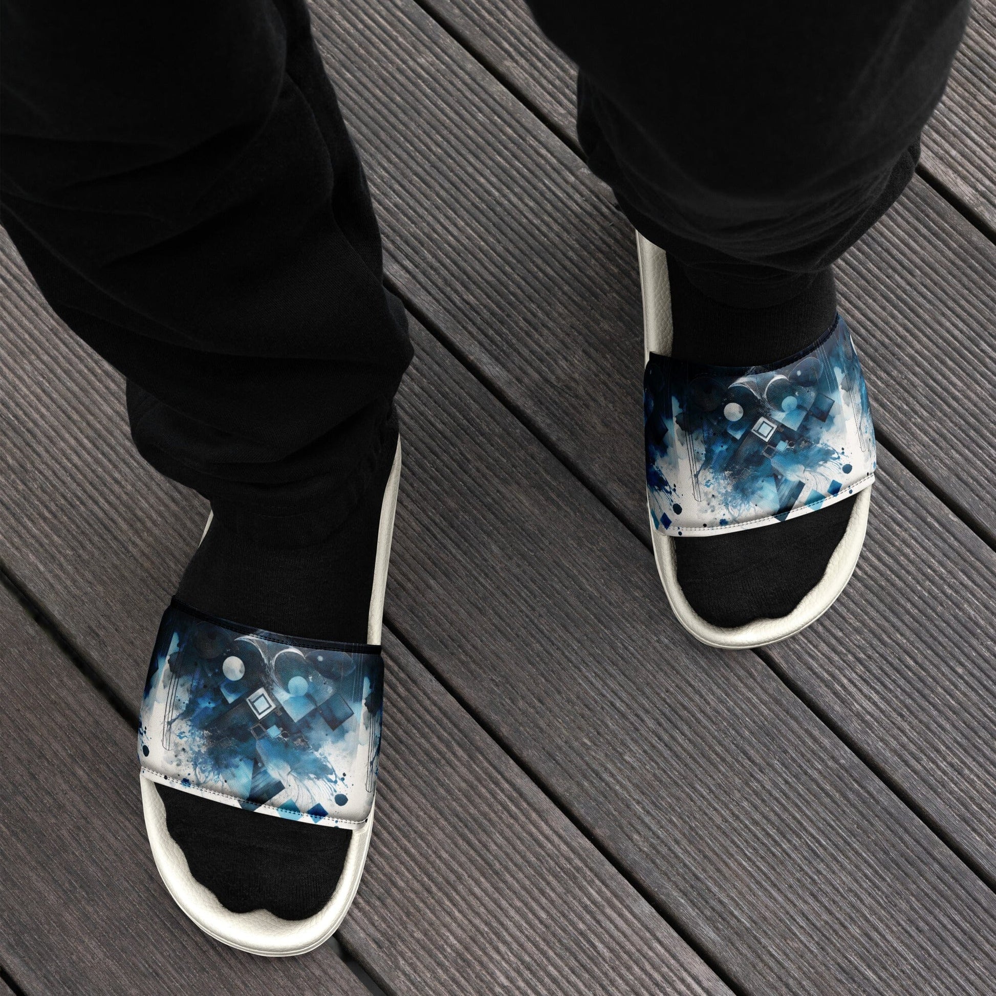 Blue Geometric Slides - Handmade Modern Design Footwear Savvishly Savvique