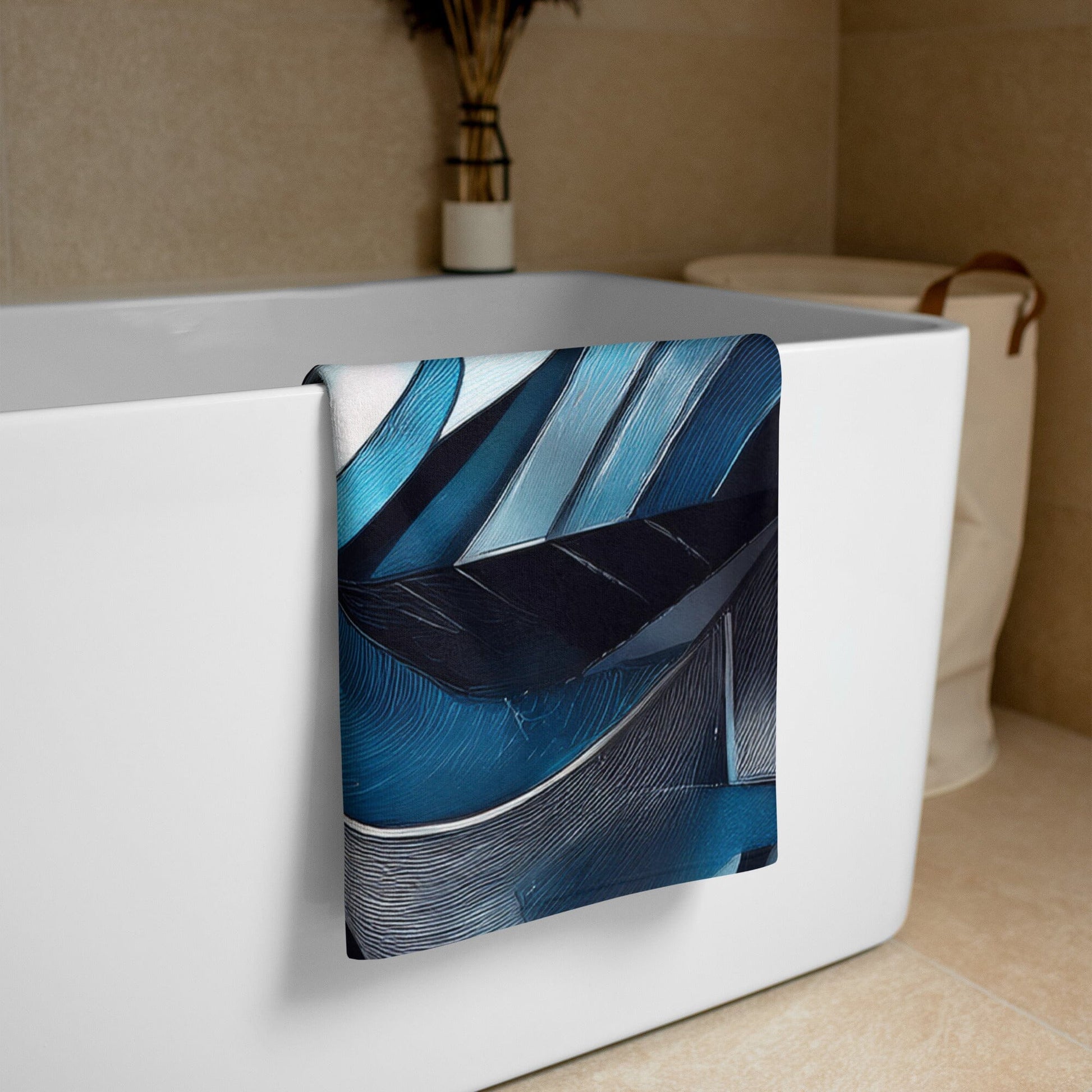 Blue Silver Black Geometric Towel - Modern Abstract Design Bath Towels Savvishly Savvique