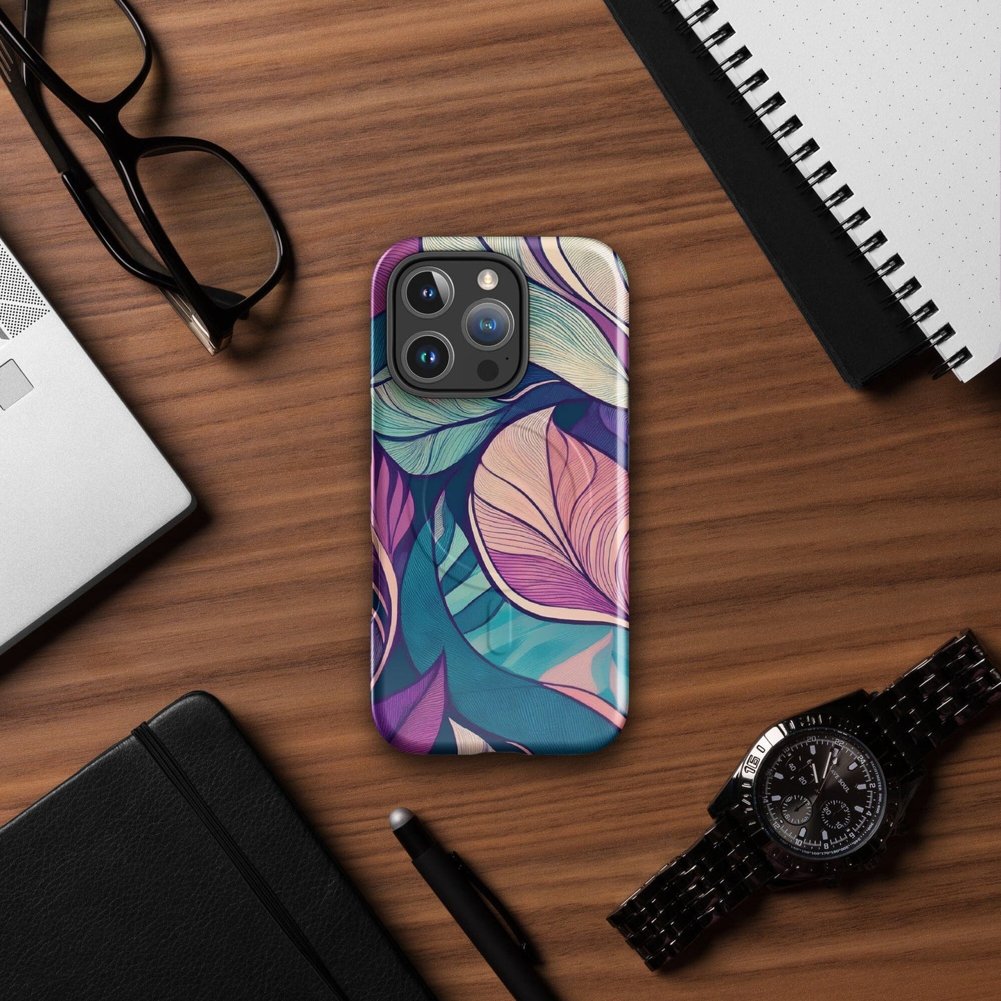 Botanical Geometric MagSafe iPhone Case - Pink Green Blue Design Phone Accessories Savvishly Savvique