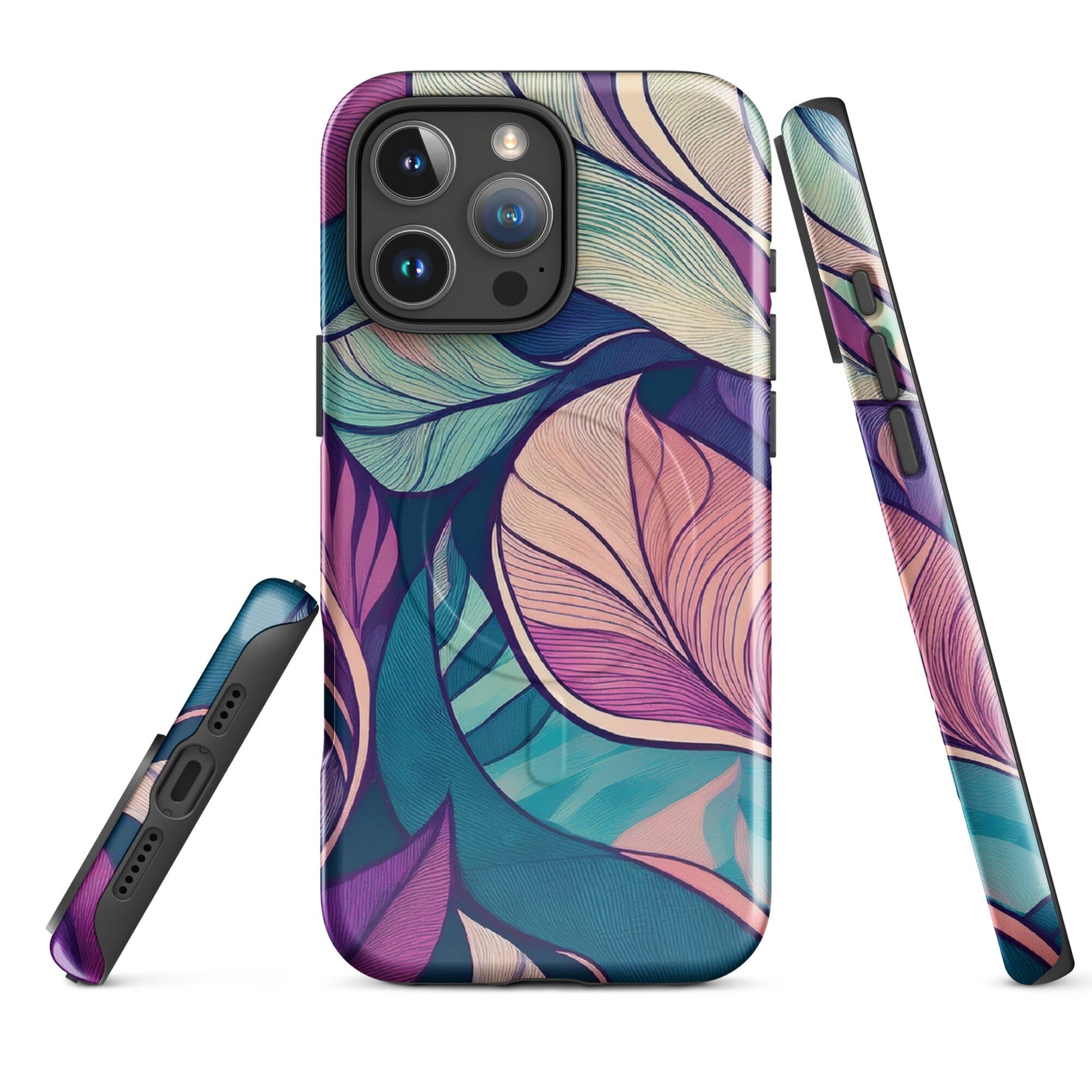 Botanical Geometric MagSafe iPhone Case - Pink Green Blue Design Phone Accessories Savvishly Savvique