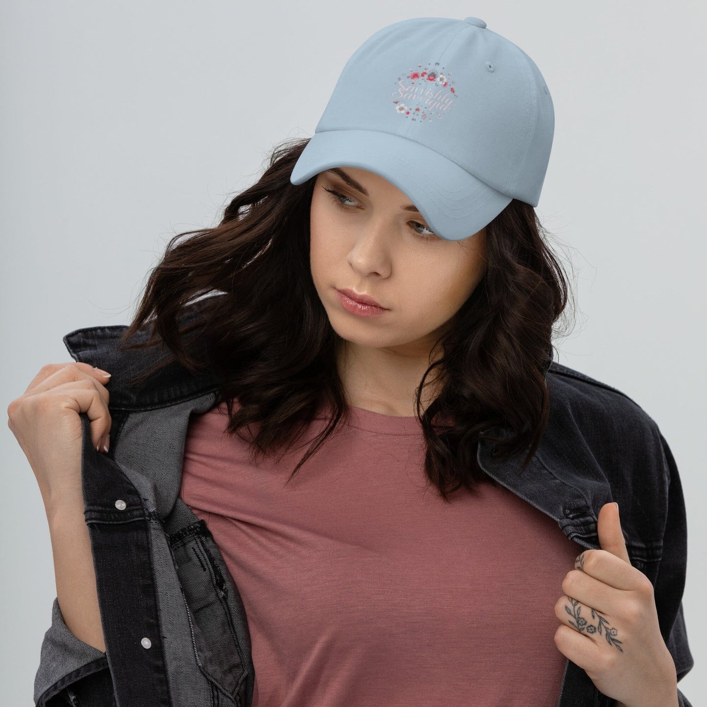 Cap/hat Savvishly Savvique Written with floral details Accessories Savvishly Savvique Light Blue