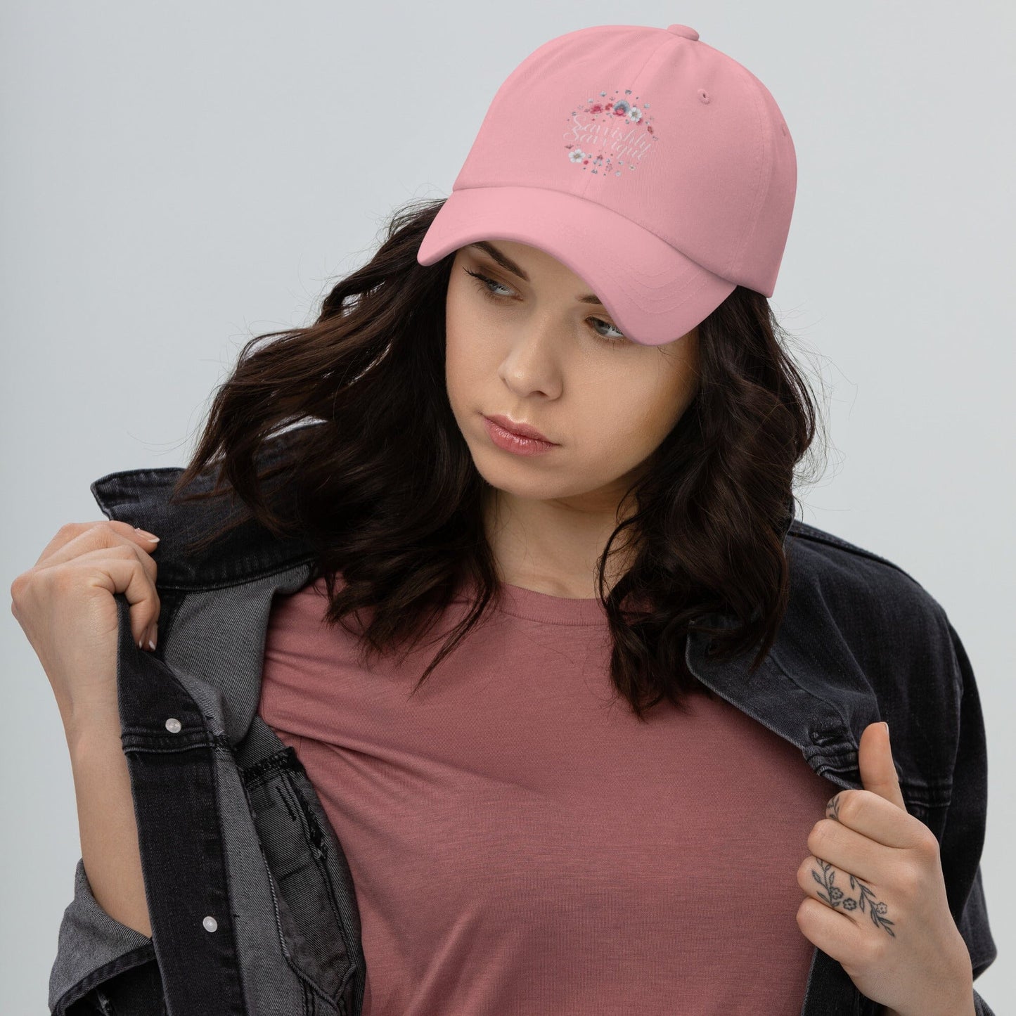 Cap/hat Savvishly Savvique Written with floral details Accessories Savvishly Savvique Pink