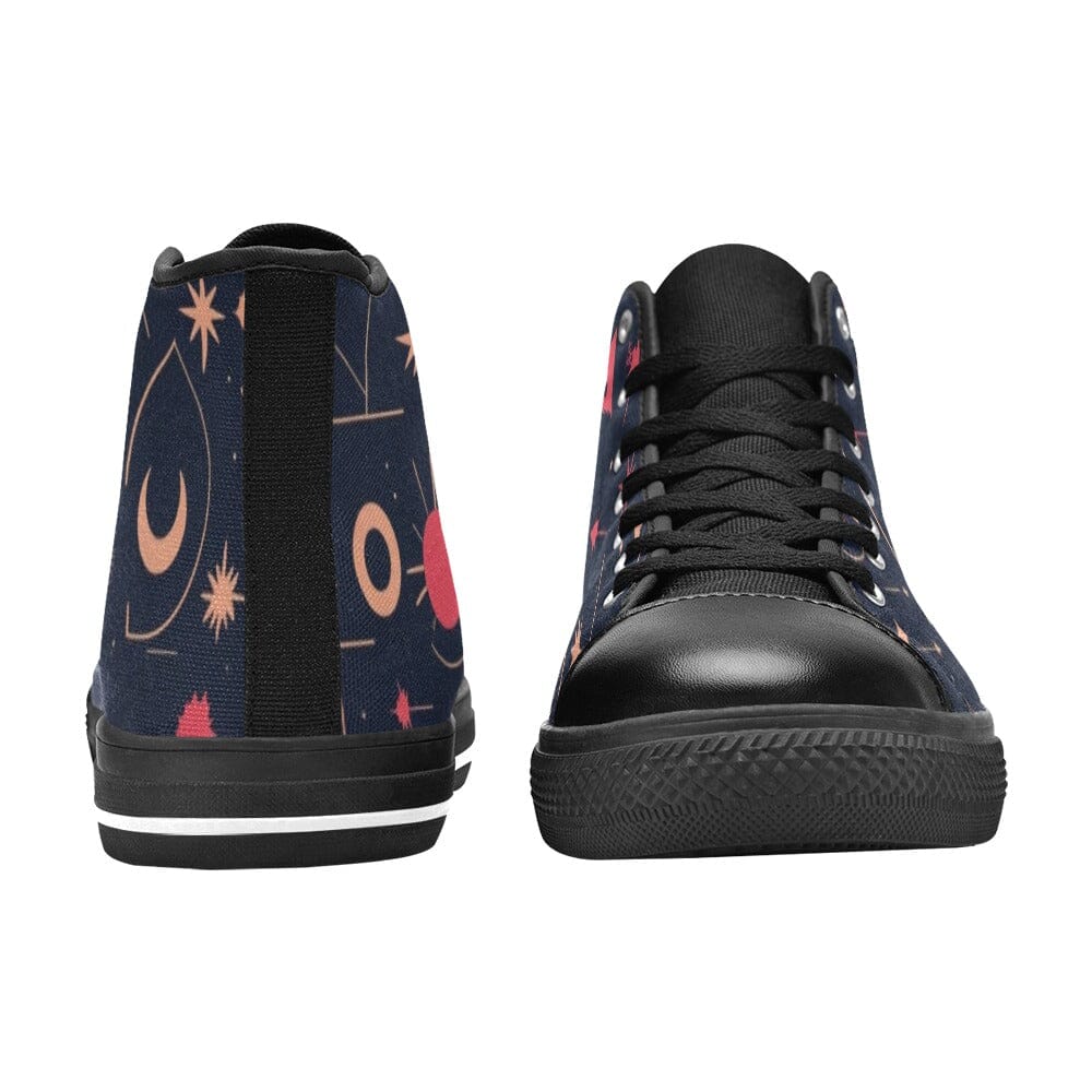 Celestial Canvas High Tops - Gold & Red Starry Night Edition Women's High Top Canvas Shoes (017) Savvishly Savvique