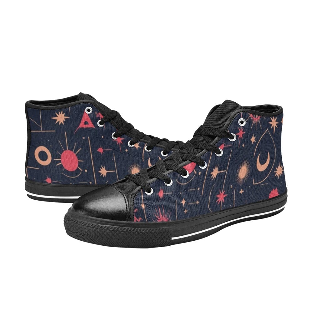 Celestial Canvas High Tops - Gold & Red Starry Night Edition Women's High Top Canvas Shoes (017) Savvishly Savvique