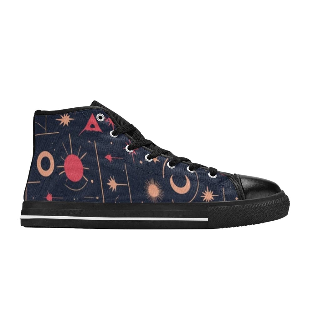 Celestial Canvas High Tops - Gold & Red Starry Night Edition Women's High Top Canvas Shoes (017) Savvishly Savvique