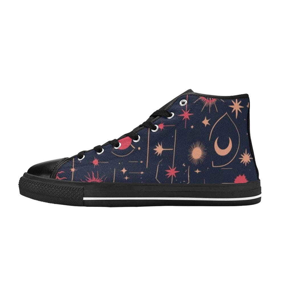 Celestial Canvas High Tops - Gold & Red Starry Night Edition Women's High Top Canvas Shoes (017) Savvishly Savvique US6