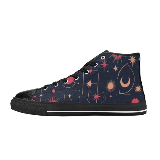Celestial Canvas High Tops - Gold & Red Starry Night Edition Women's High Top Canvas Shoes (017) Savvishly Savvique US6
