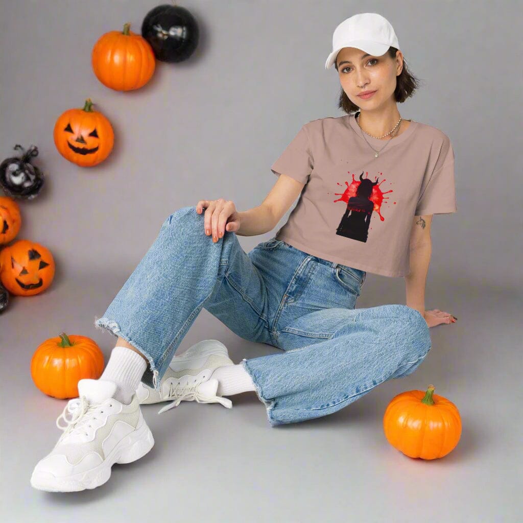 Devil Silhouette Women's Crop Top - Gothic Halloween Design Crop Tops Savvishly Savvique Hazy Pink XS