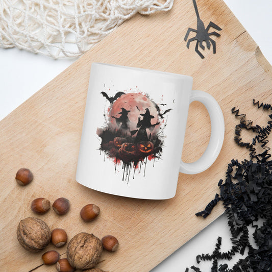 Halloween Witchin' Around After Dark - White Glossy Ceramic Mug mug Savvishly Savvique