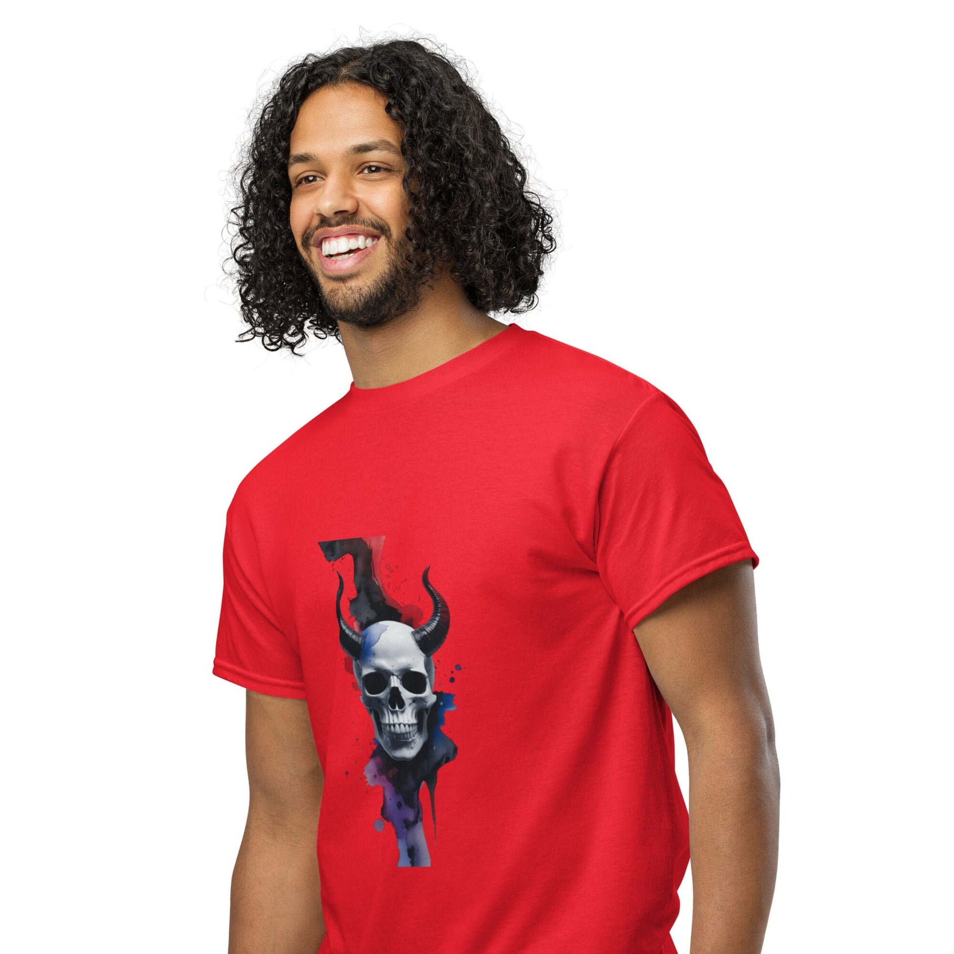 Horned Skull T-Shirt - Dark Design with Paint Splash Effect Clothing Savvishly Savvique