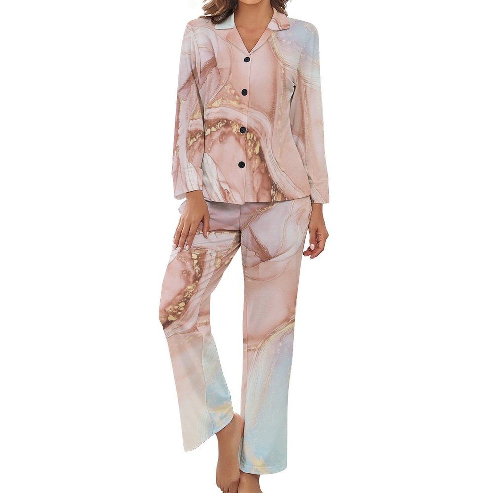 Long Sleeve Pajama Set - Lush Rosé Collection Pajama Sets Savvishly Savvique white S