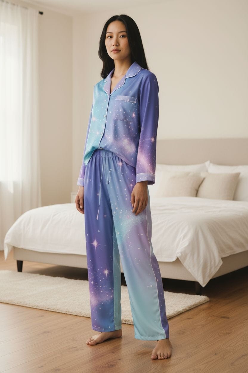 Luxurious Blue Silk Pajama Set - Coordinated Sleepwear Collection Sleepwear Sets Savvishly Savvique