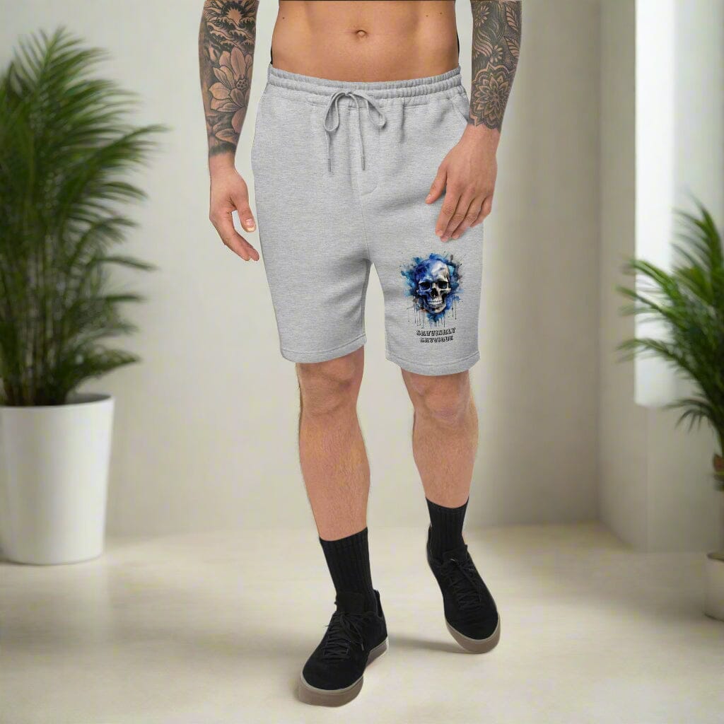 Men's Fleece Shorts with Skull Detail - Edgy Comfort Style Men's Shorts Savvishly Savvique Heather Grey S