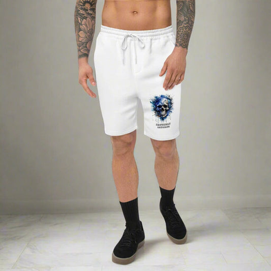 Men's Fleece Shorts with Skull Detail - Edgy Comfort Style Men's Shorts Savvishly Savvique White S