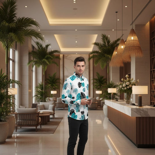 Men's Tropical Lux Long Sleeve Button-Up Shirt - Premium Casual Wear Shirts Savvishly Savvique