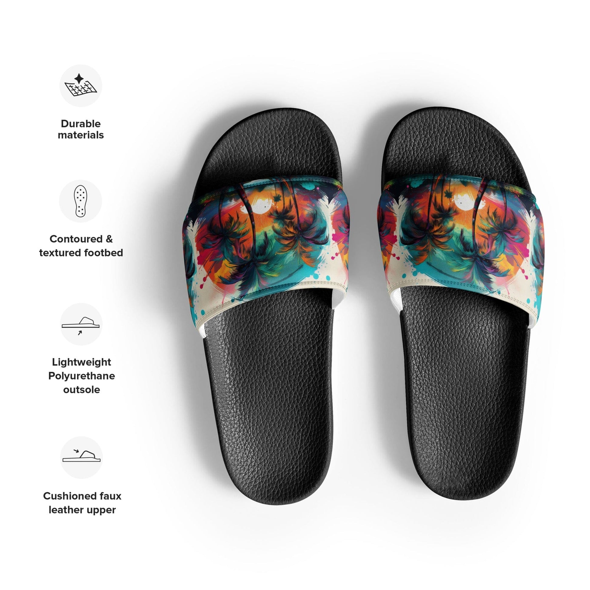 Palm Tree Beach Slides - Handmade Tropical Design Footwear Savvishly Savvique