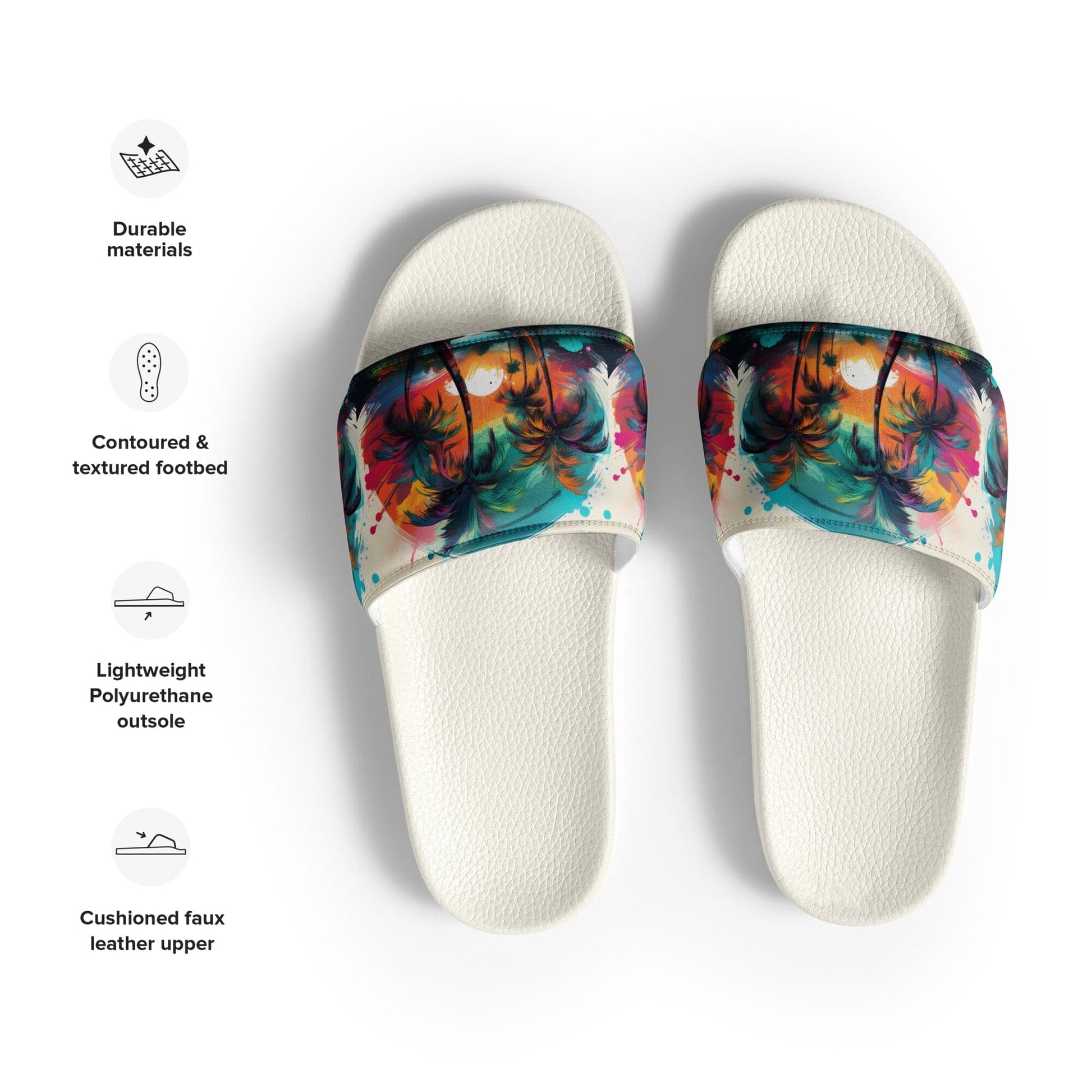 Palm Tree Beach Slides - Handmade Tropical Design Footwear Savvishly Savvique