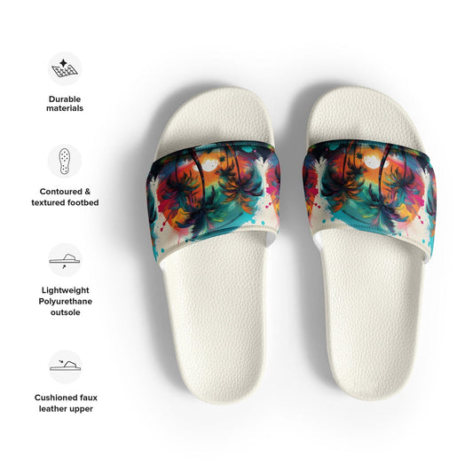 Palm Tree Beach Slides - Handmade Tropical Design Footwear Savvishly Savvique