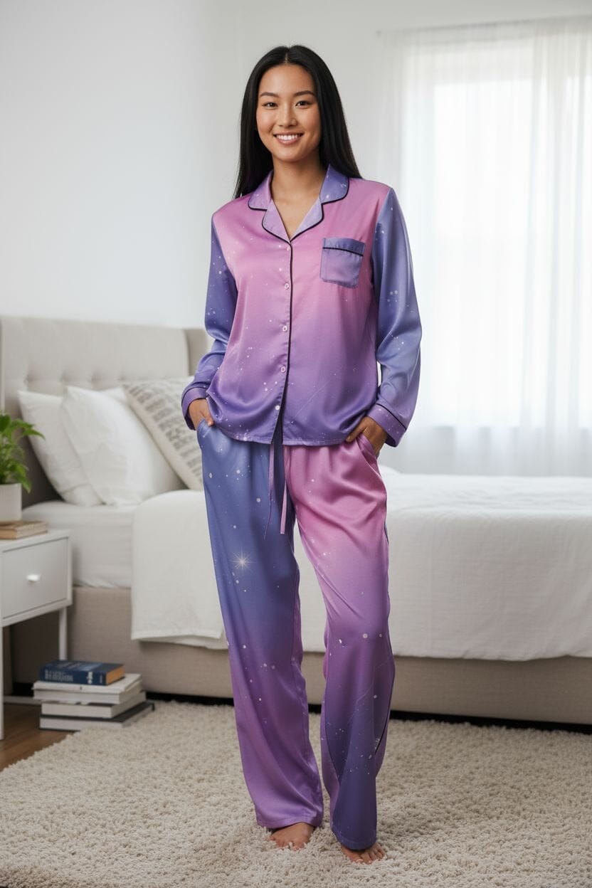Purple Star Pajama Pants - Pink & Purple Hues with Star Details Sleepwear Savvishly Savvique Black XS