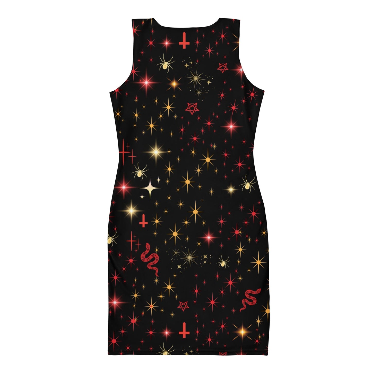 Red & Gold Symbol Mash Up Halloween Bodycon Dress Bodycon Dresses Savvishly Savvique