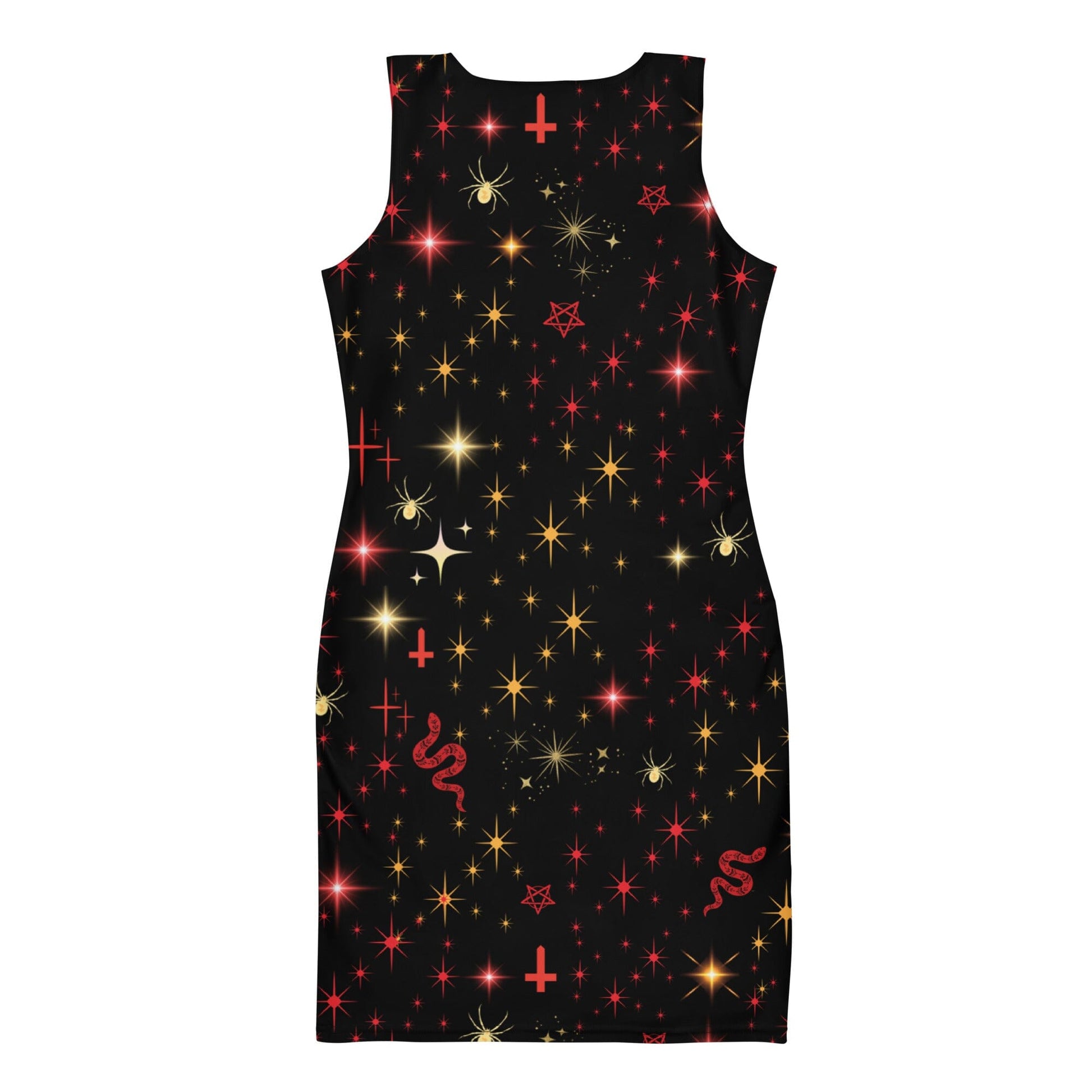 Red & Gold Symbol Mash Up Halloween Bodycon Dress Bodycon Dresses Savvishly Savvique