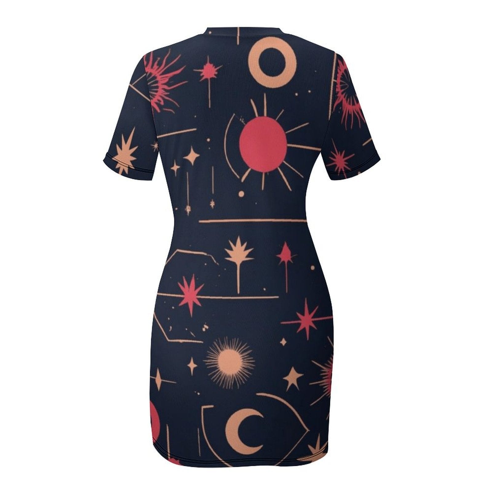Red Starlight Edition Short Sleeve Dress - Celestial Print Dresses Savvishly Savvique