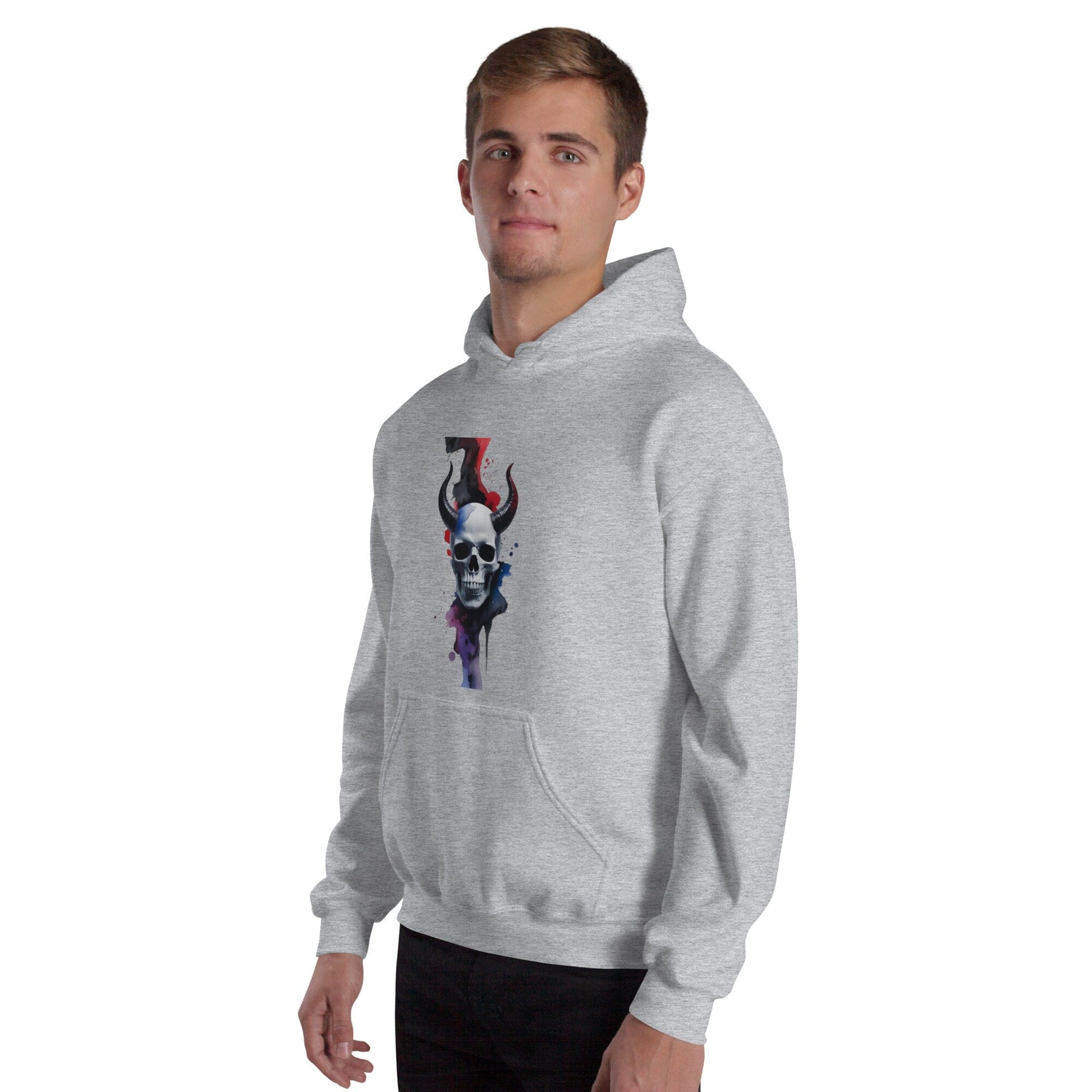 Skull with Devil Horns Hoodie - Paint Splash back Design Clothing Savvishly Savvique