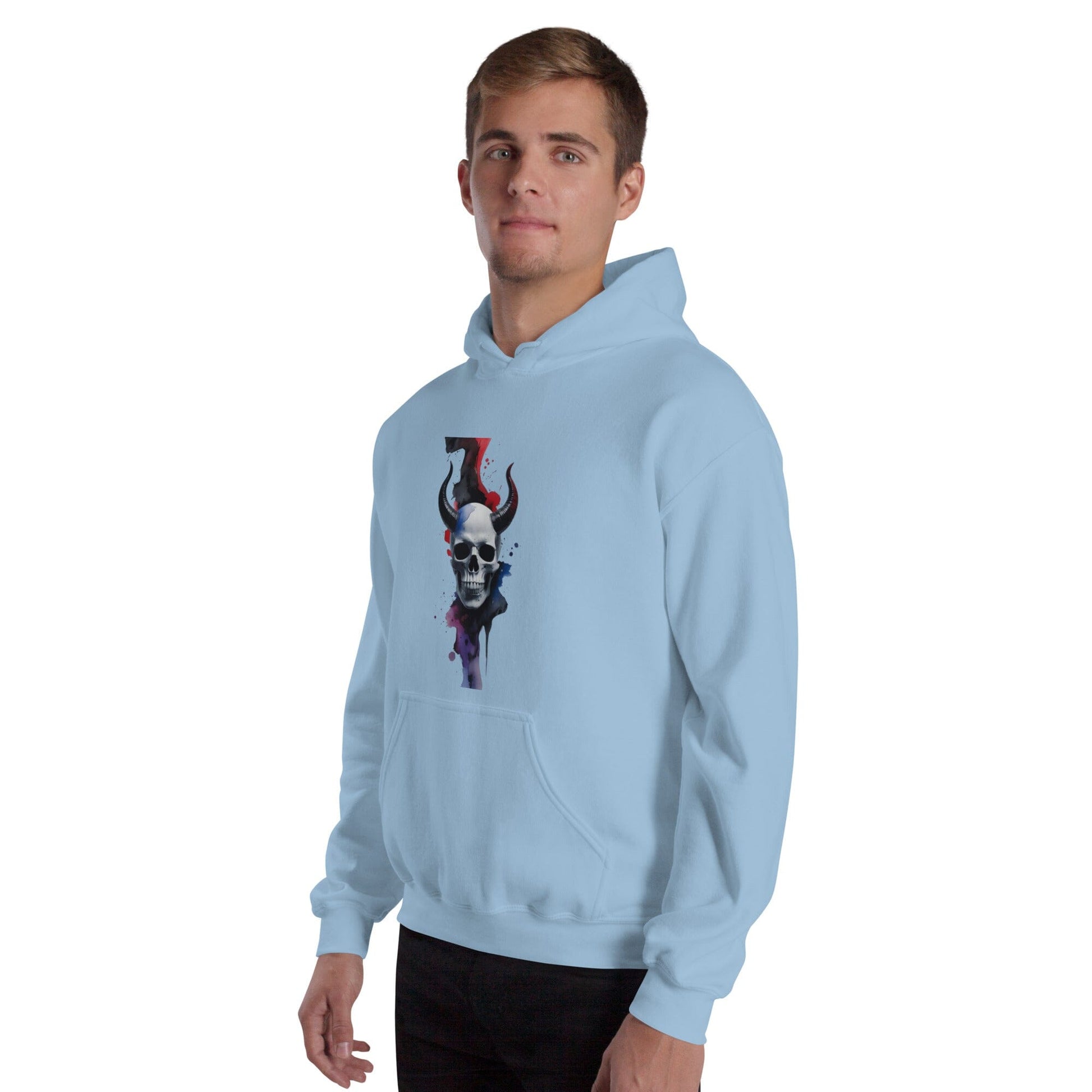 Skull with Devil Horns Hoodie - Paint Splash back Design Clothing Savvishly Savvique