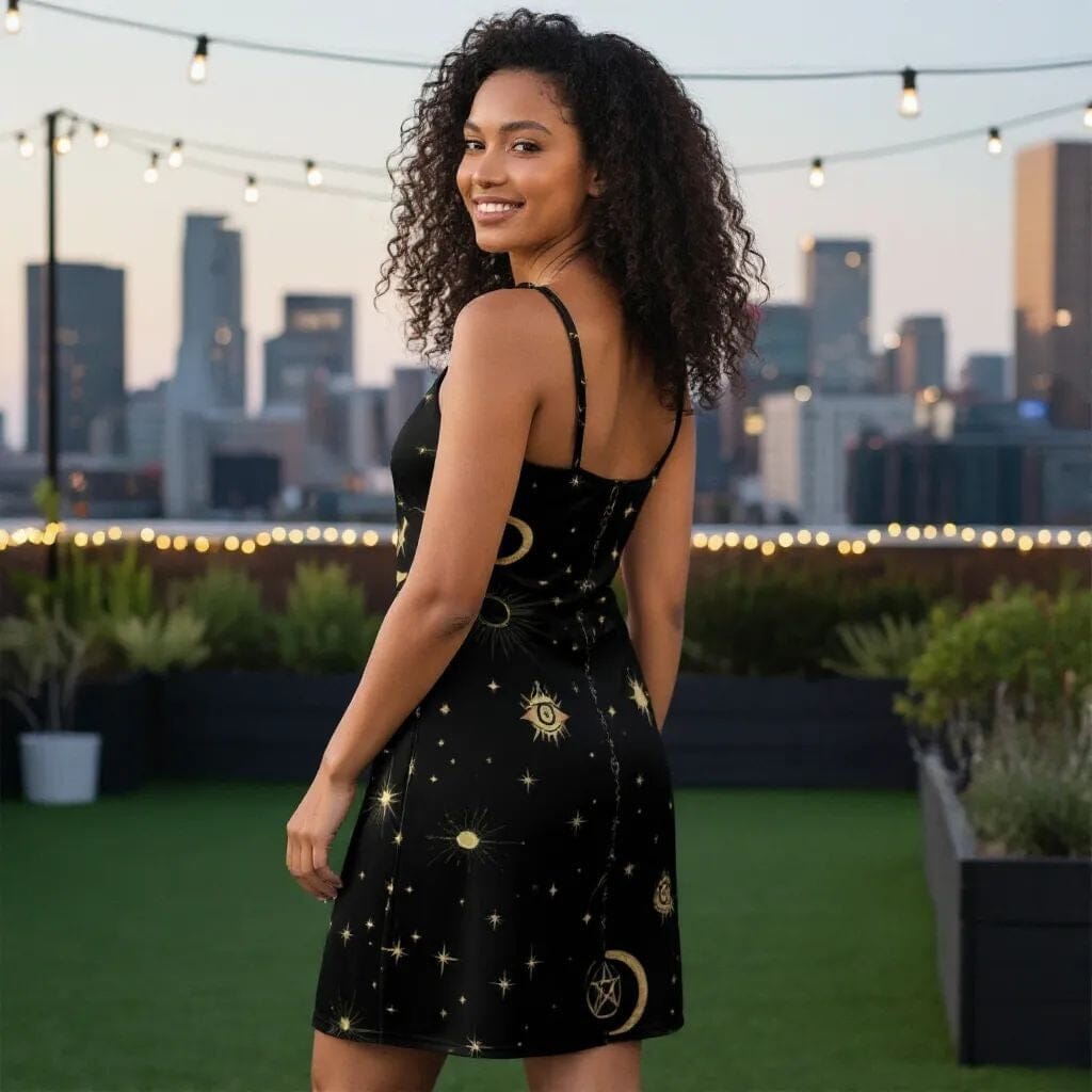 Starry Nights Slip Dress - Gothic Celestial Midi Dress Women's Dresses Savvishly Savvique