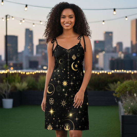 Starry Nights Slip Dress - Gothic Celestial Midi Dress Women's Dresses Savvishly Savvique