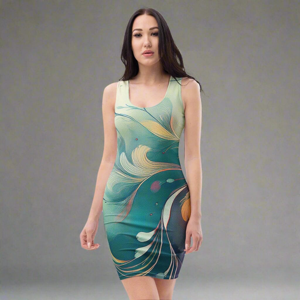 Vibrant Earthy Plant Bodycon Dress - Tropical Botanical Figure-Hugging Style Bodycon Dresses Savvishly Savvique XS