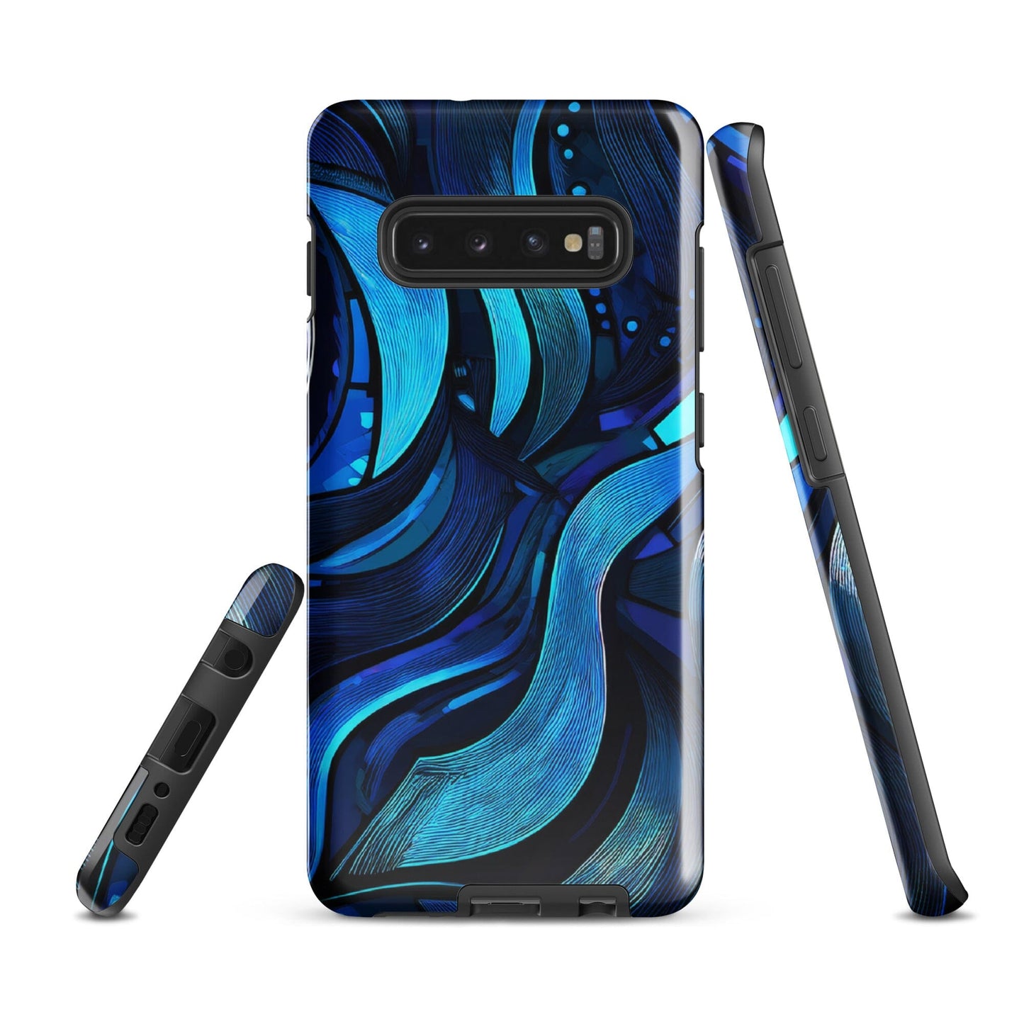 Water Swirl Samsung Case - Poetic Blue Geometric Design Savvishly Savvique Glossy Samsung Galaxy S10 Plus