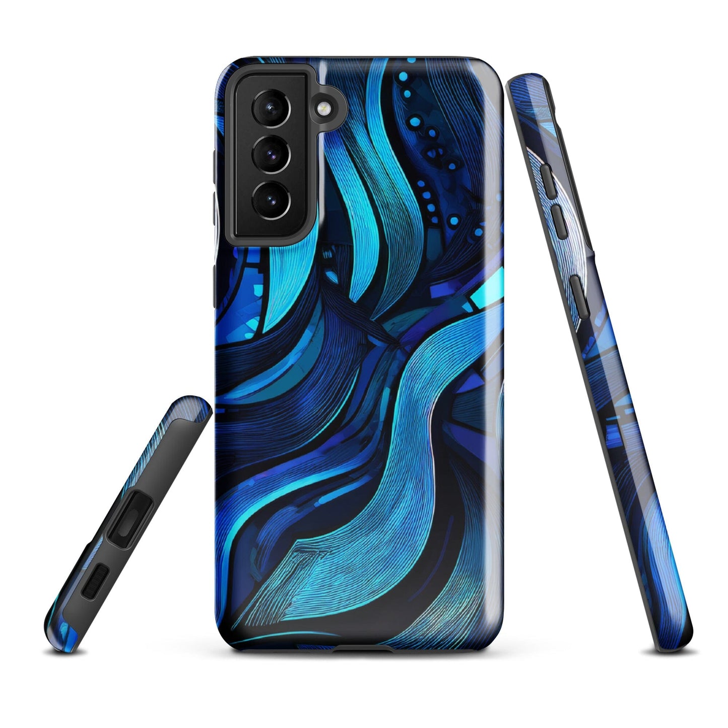 Water Swirl Samsung Case - Poetic Blue Geometric Design Savvishly Savvique Glossy Samsung Galaxy S21 Plus