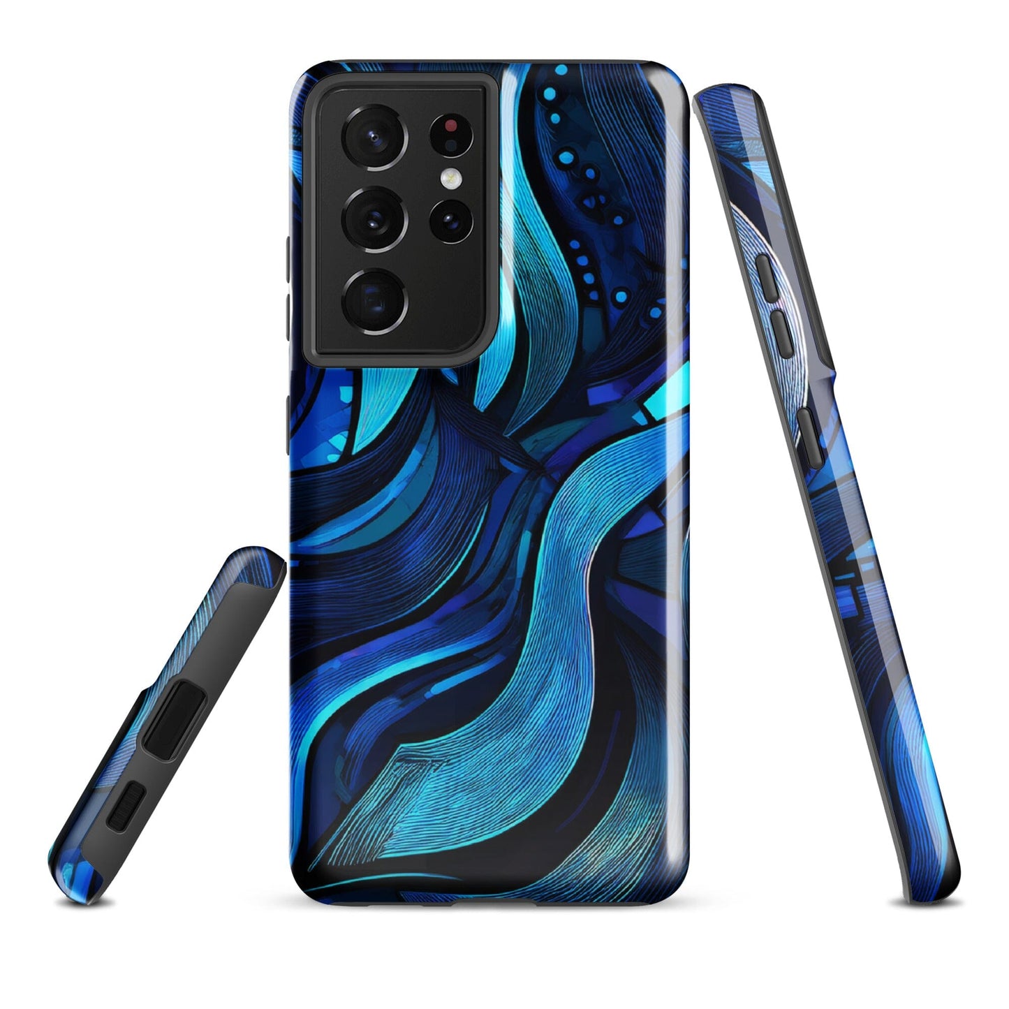 Water Swirl Samsung Case - Poetic Blue Geometric Design Savvishly Savvique Glossy Samsung Galaxy S21 Ultra