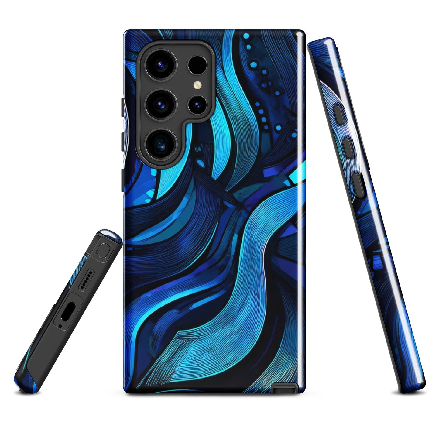 Water Swirl Samsung Case - Poetic Blue Geometric Design Savvishly Savvique Glossy Samsung Galaxy S24 Ultra