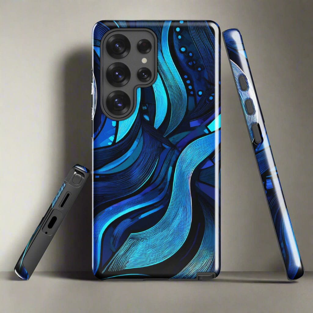 Water Swirl Samsung Case - Poetic Blue Geometric Design Savvishly Savvique Glossy Samsung Galaxy S25 Ultra