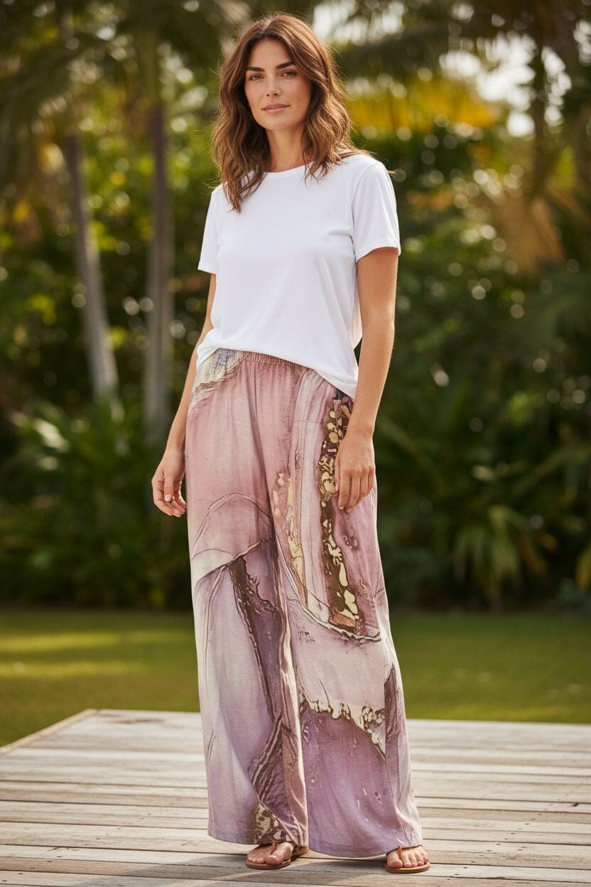 Wide Leg Harem Pants - Dusty Pink Marble & Gold Pants . Savvishly Savvique