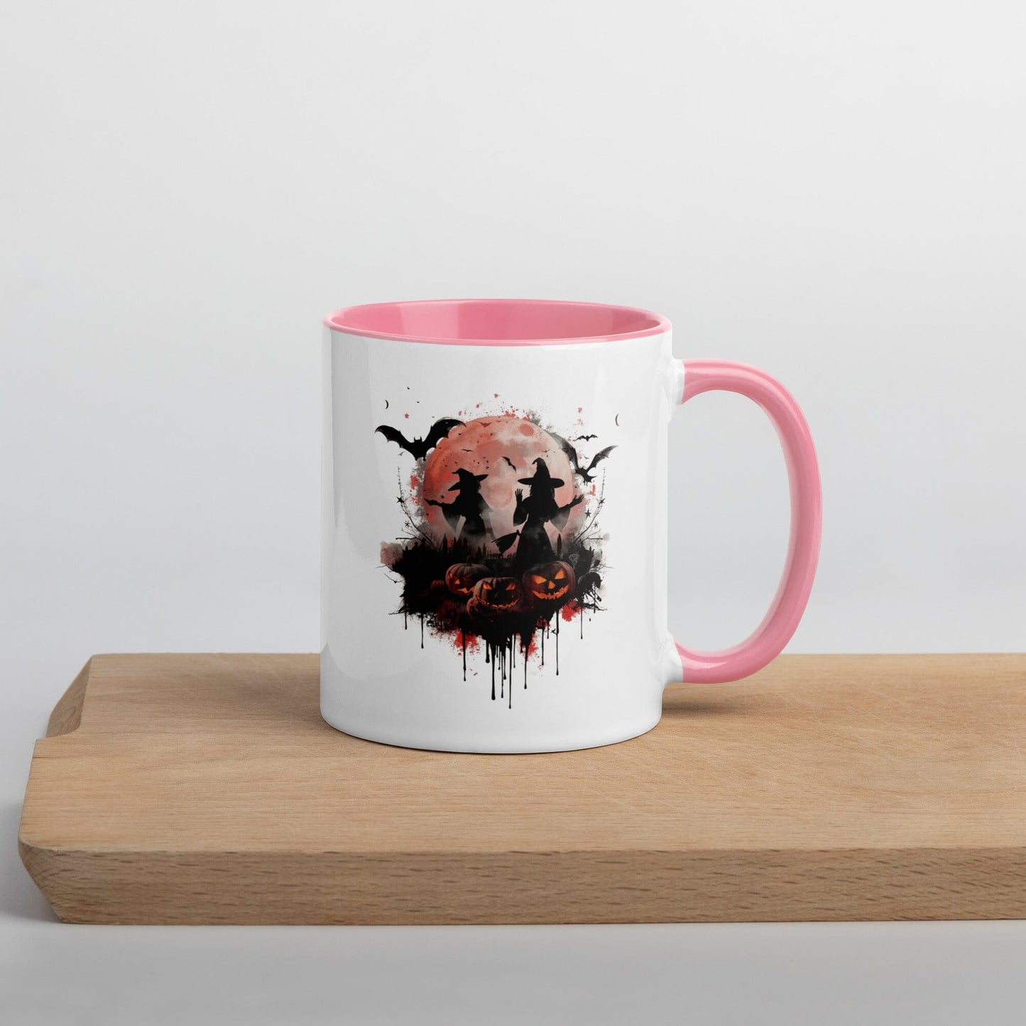 Witchin' Around in the Dark - Halloween Mug with Colorful Interior mug Savvishly Savvique Pink