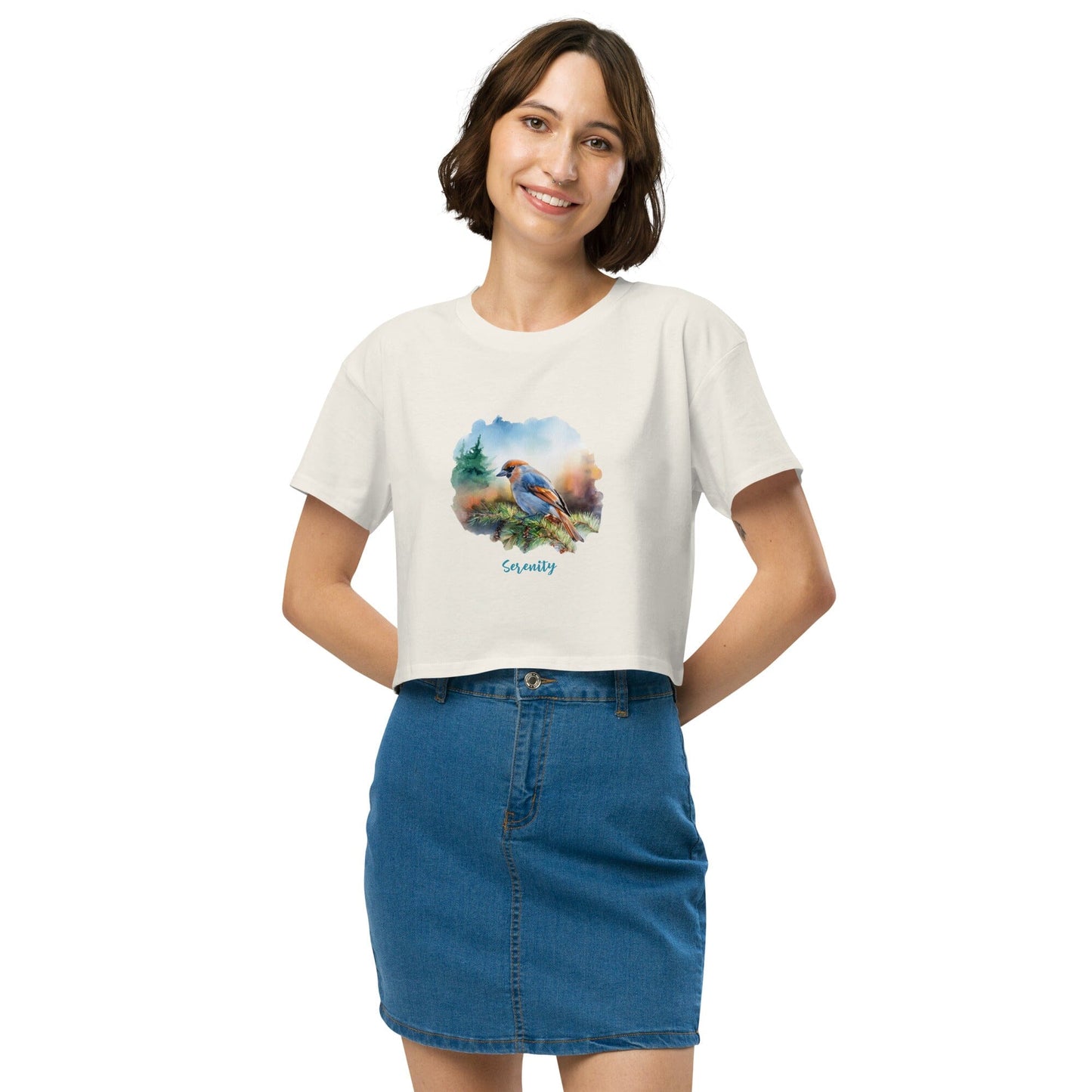 Women's Colorful Bird Crop Top - Vibrant Statement Piece Clothing Savvishly Savvique Ecru XS