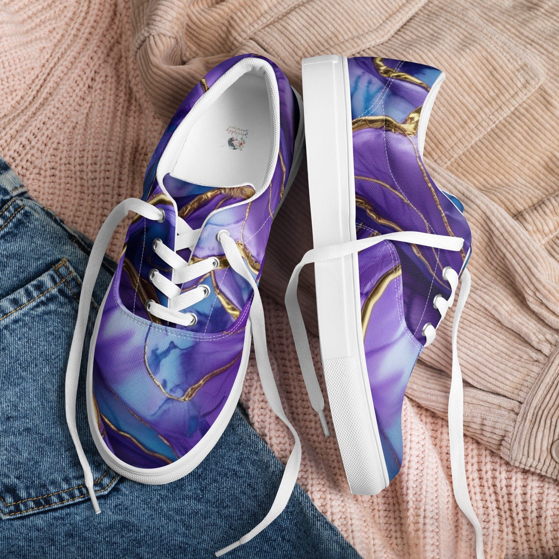 Women's Lace-Up Canvas Shoes - Purple & Gold Design Women's Canvas Shoes Savvishly Savvique 5