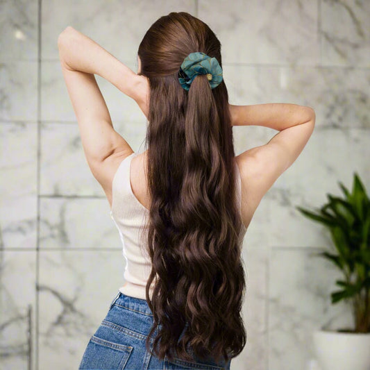 Women's Weekend Hair Scrunchie - Blues Teals Black Gold with Removable Bow Hair Accessories Savvishly Savvique