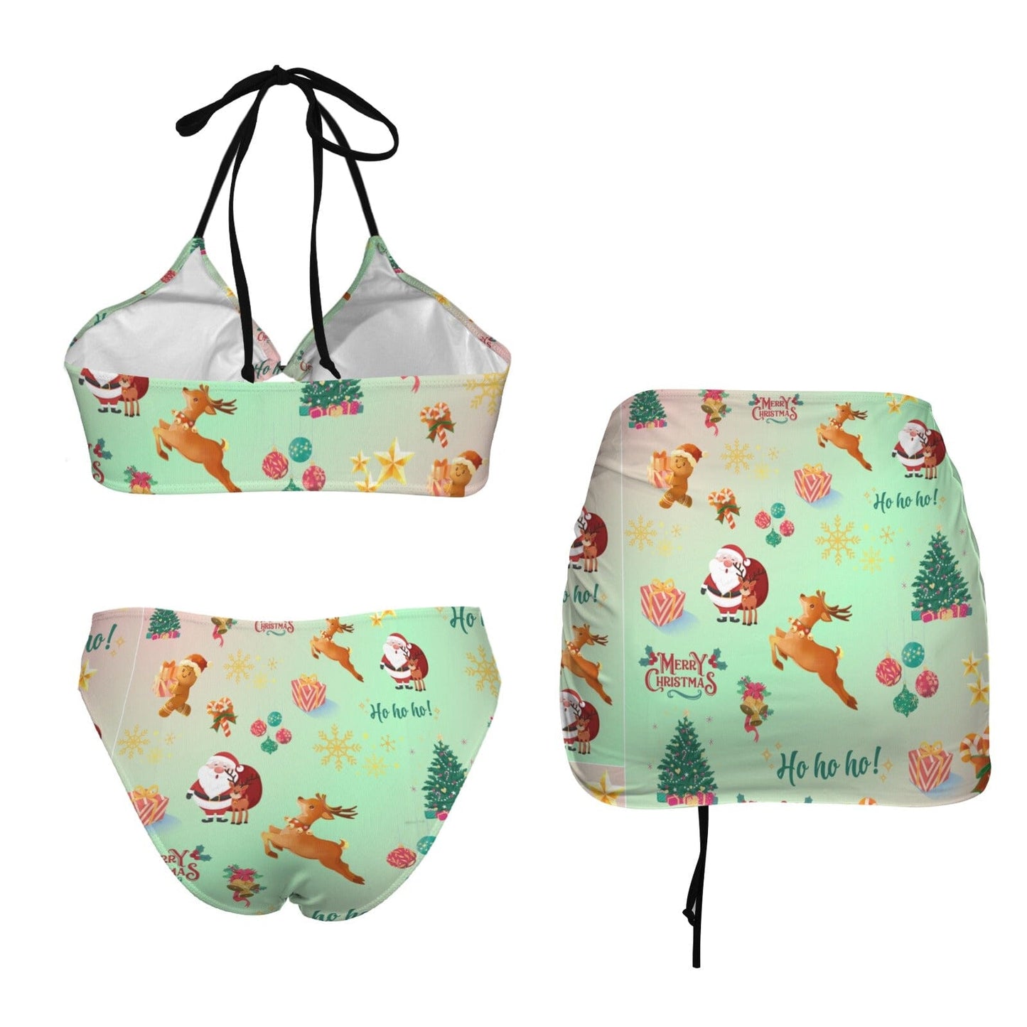 Xmas bikini Drawstring Halterneck Three-Piece Swimsuit Skirt Women's Three-Piece Bikini Sets Savvishly Savvique