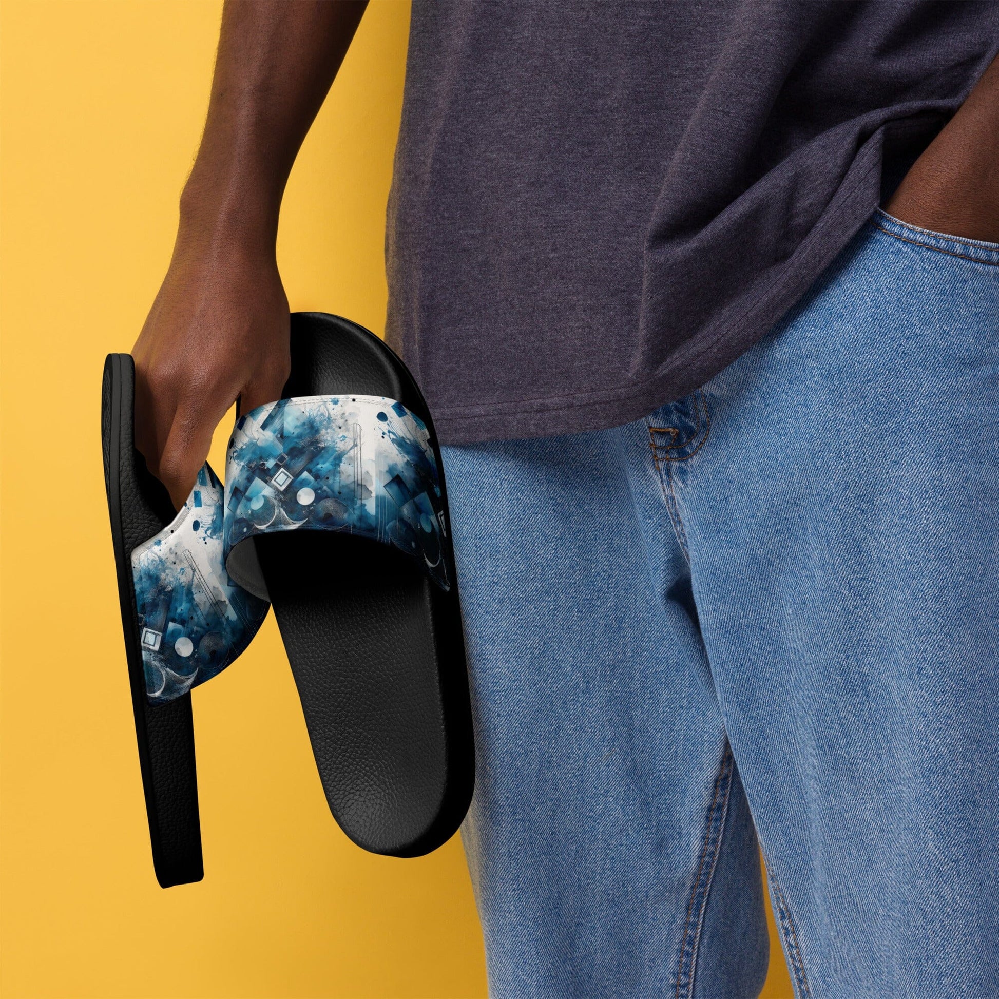 Blue Geometric Slides - Handmade Modern Design Footwear Savvishly Savvique 