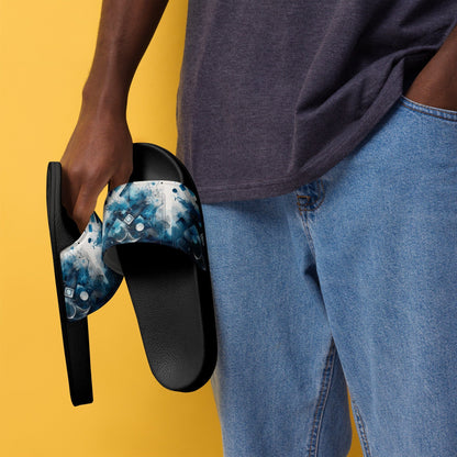 Blue Geometric Slides - Handmade Modern Design Footwear Savvishly Savvique 