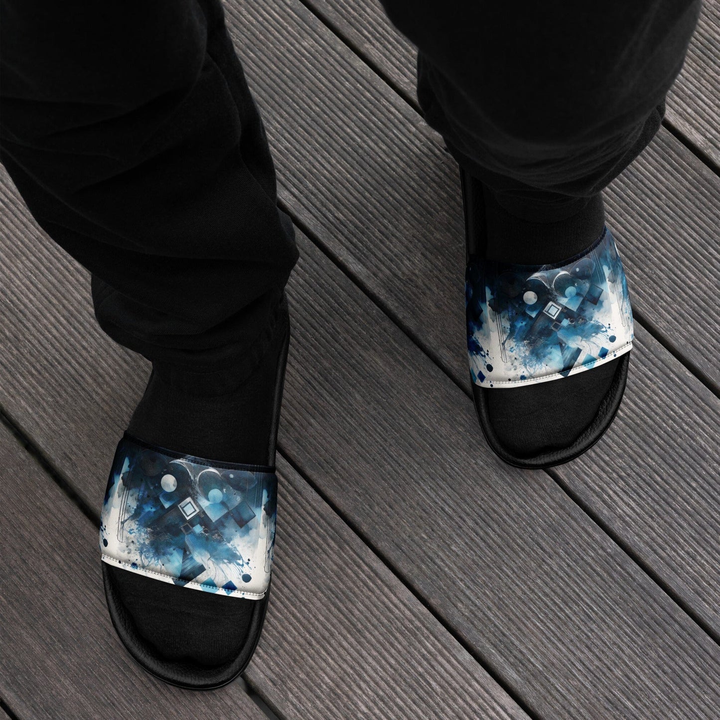 Blue Geometric Slides - Handmade Modern Design Footwear Savvishly Savvique 