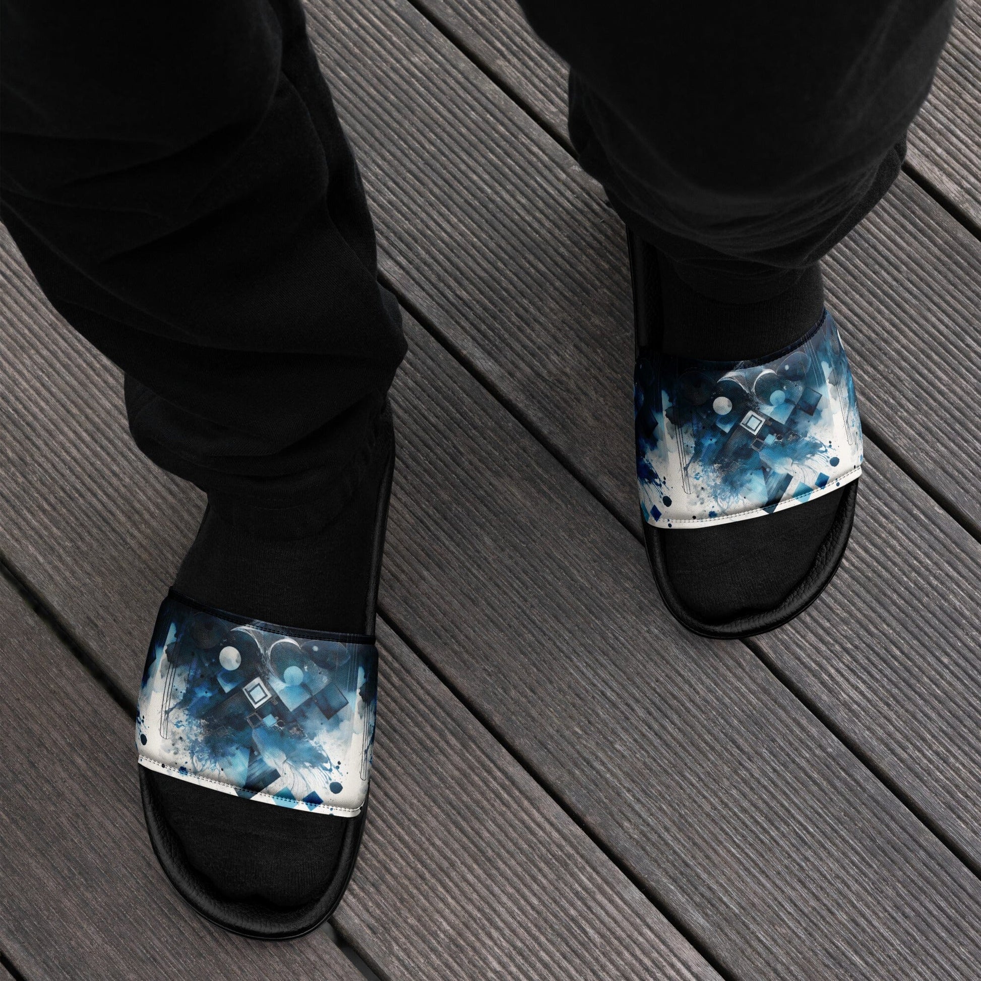 Blue Geometric Slides - Handmade Modern Design Footwear Savvishly Savvique 