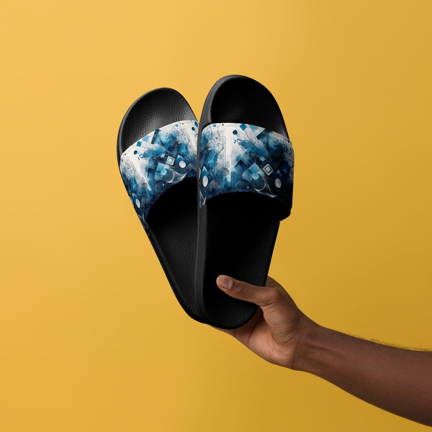 Blue Geometric Slides - Handmade Modern Design Footwear Savvishly Savvique Black 6.5 