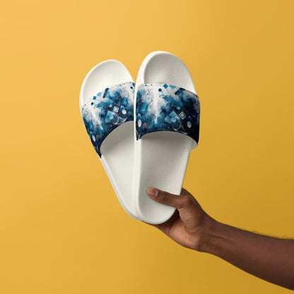 Blue Geometric Slides - Handmade Modern Design Footwear Savvishly Savvique White 6.5 