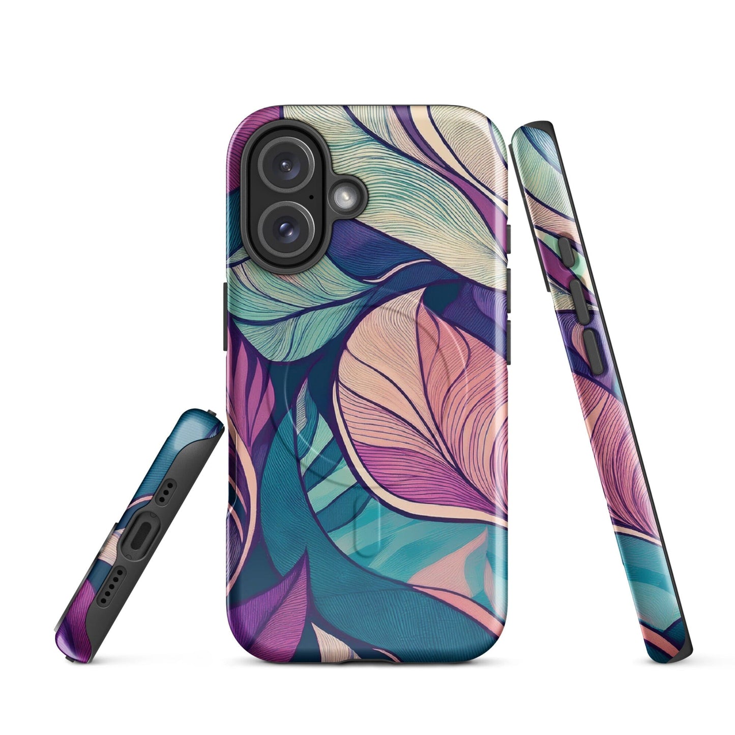 Botanical Geometric MagSafe iPhone Case - Pink Green Blue Design Phone Accessories Savvishly Savvique 