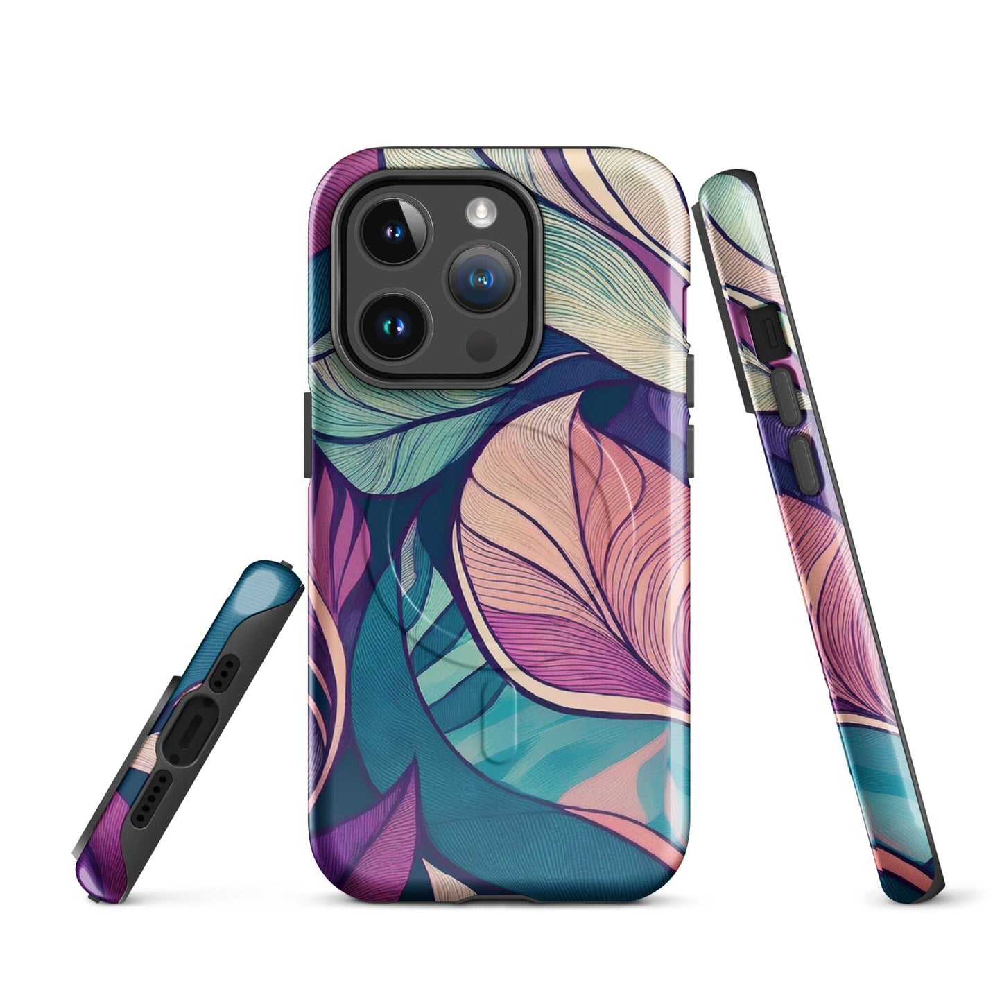 Botanical Geometric MagSafe iPhone Case - Pink Green Blue Design Phone Accessories Savvishly Savvique 